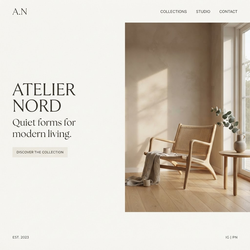 ATELIER NORD Scandinavian furniture studio website concept