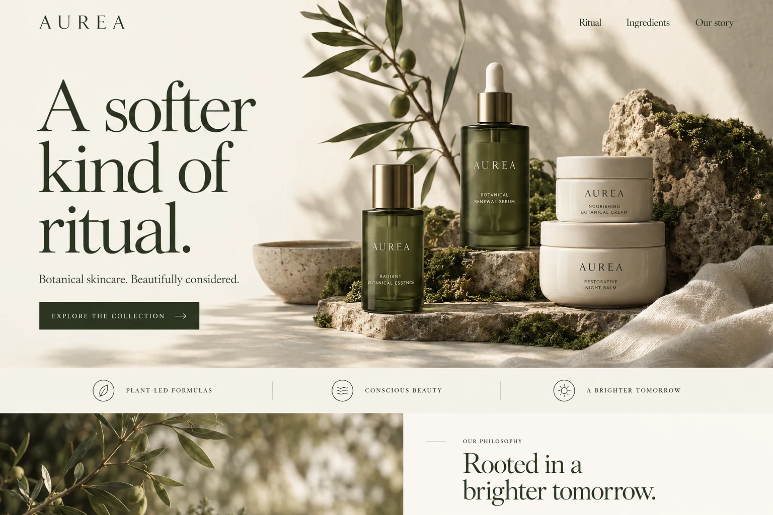 AUREA botanical skincare website concept