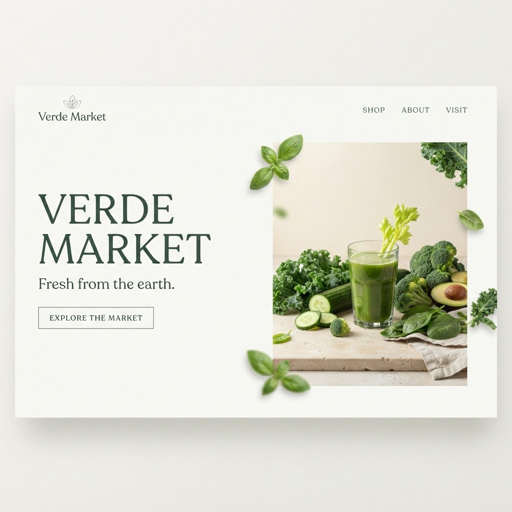 VERDE MARKET organic grocery website concept with fresh produce photography